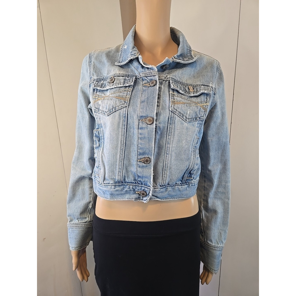 Vintage Aeropostale Cropped Denim Jacket Medium Light Wash Y2K Trucker - Picture 3 of 11